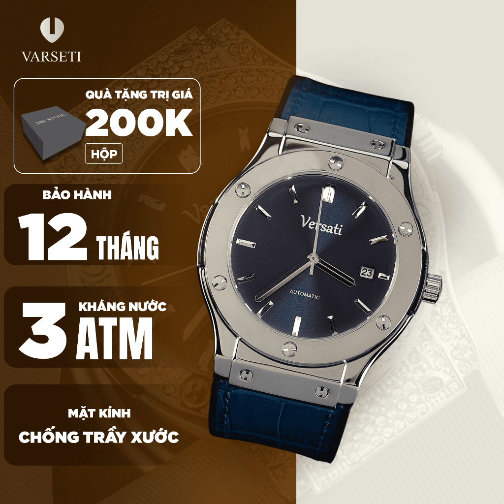 Đồng hồ đeo tay nam Varseti Đồng hồ cơ hoạt động bằng cơ học không dùng pin dây silicon cao cấp khóa