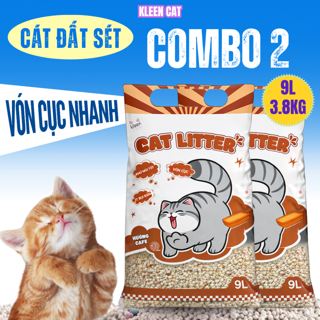 Combo 2 túi Cát Mèo Kleen Vón Cục Tốt, Cát Đất Sét Vệ Sinh Cho Thú Cưng