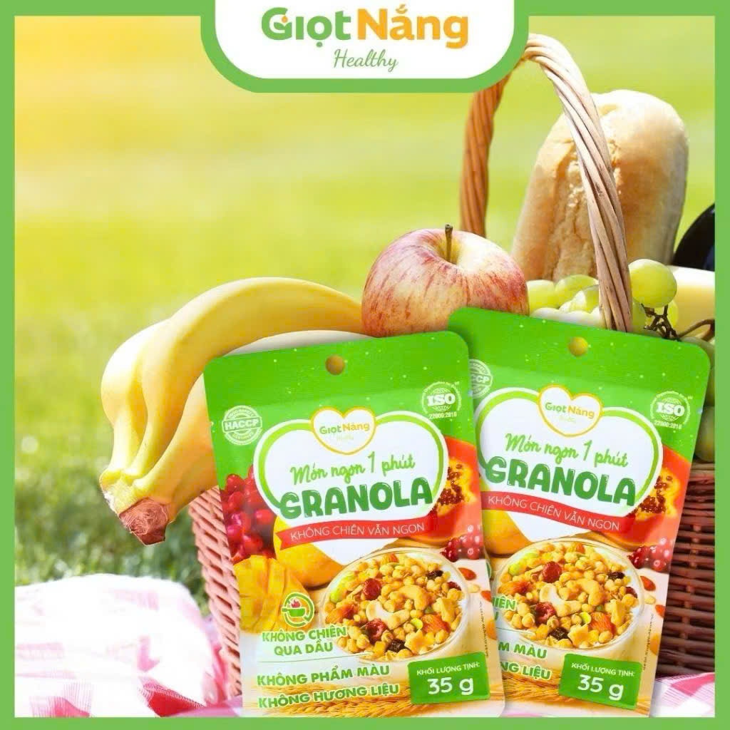 [ Gói 35gr ] Granola Giọt Nắng mới Ngũ cốc ăn sáng healthy ngon giòn lành mạnh, giàu chất xơ và năng