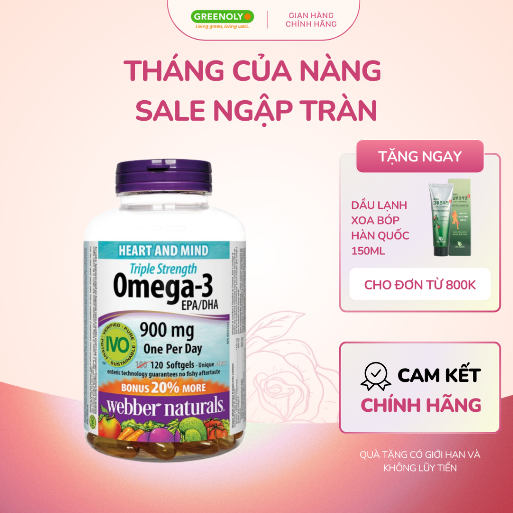 Dầu Cá Omega 3 Webber Naturals Hỗ Trợ Tim Mạch, Não Triple Strength Omega 3 900mg EPA/DHA