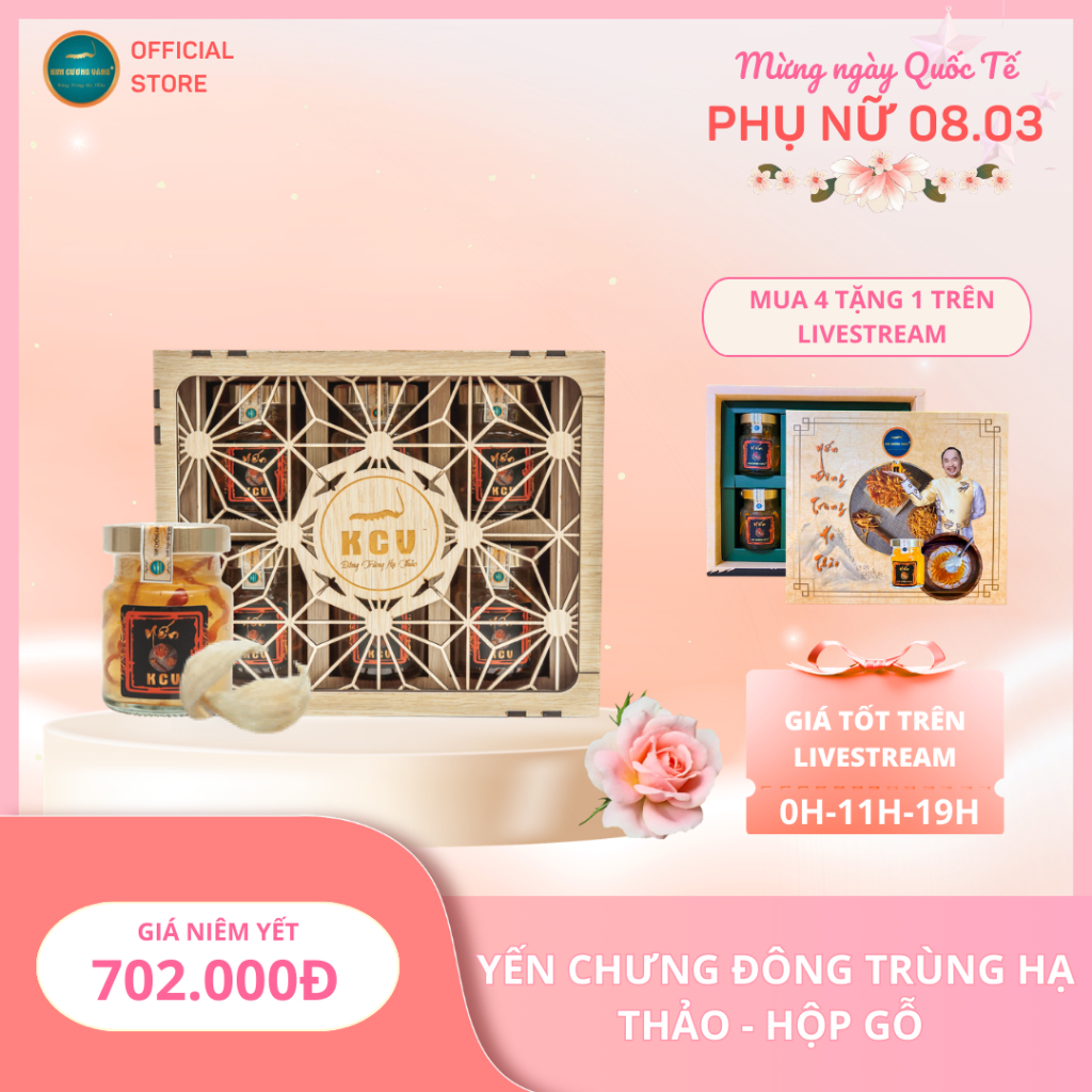 Yến Chưng Đông Trùng Hạ Thảo Kim Cương Vàng Mát Da Tăng Đề Kháng (6 Lọ/Hộp x 70ml/Lọ)