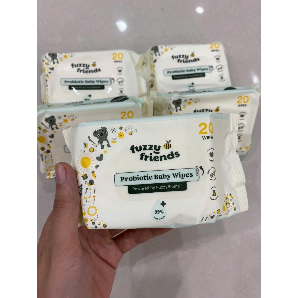 Khăn Giấy Ướt Fuzzy Friends size mini bịch 20 tờ,không mùi (không có nắp)