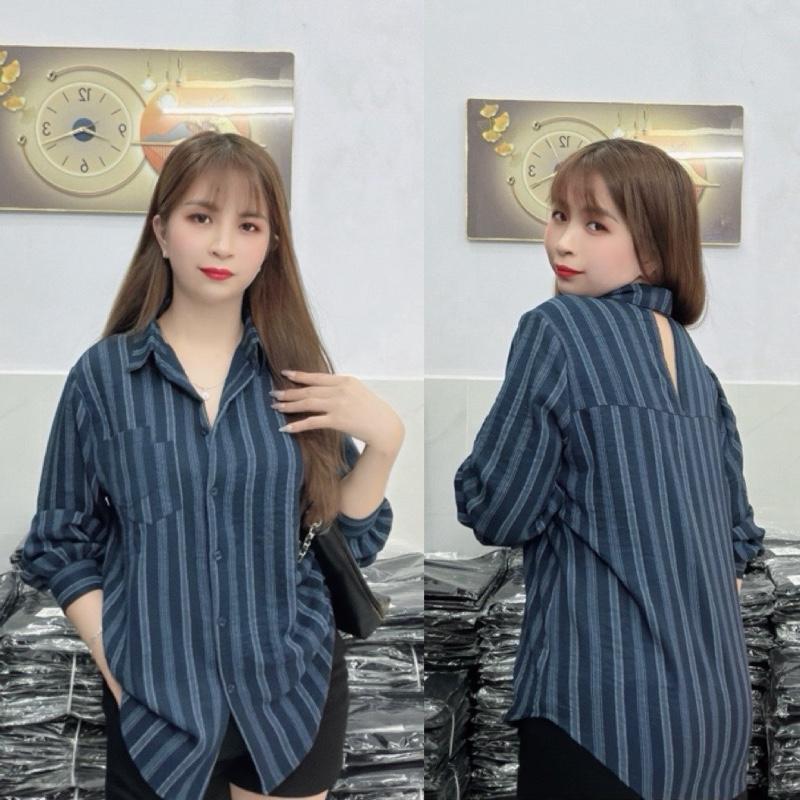Áo Sơ Mi Nữ Tay Dài Sọc 1 Túi Đôi Kiểu Khoét Lưng X77