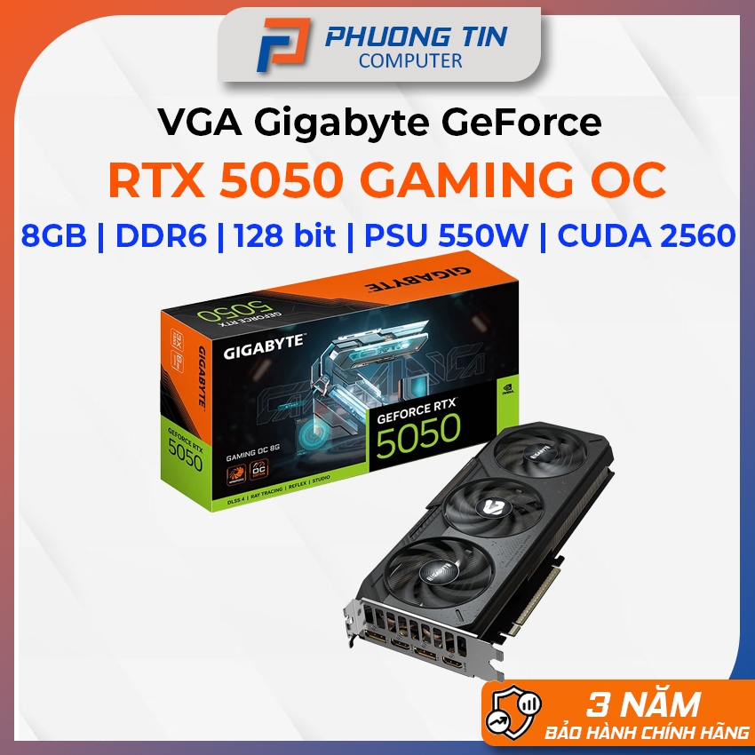 VGA Gigabyte GeForce RTX 5050 GAMING OC 8GB (GV-N5050GAMING OC-8GD) Bảo hành 36 tháng chính hãng