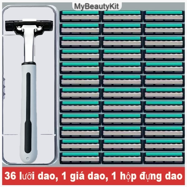 combo Sét Dao Cạo Râu 72 Lưỡi + 2 cán Dao  Làm Mềm Râu và Hộp Nhựa Đựng Cán. Có tặng kem