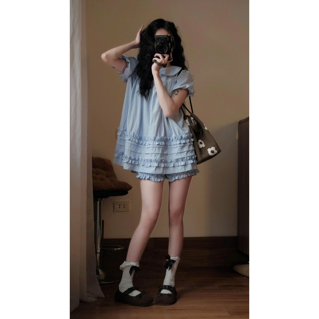 Áo Váy Babydoll Hari Cổ Sen 2 Lớp Form Rộng Gấu Viền Bèo Bo Chun | BigBuy360 - bigbuy360.vn