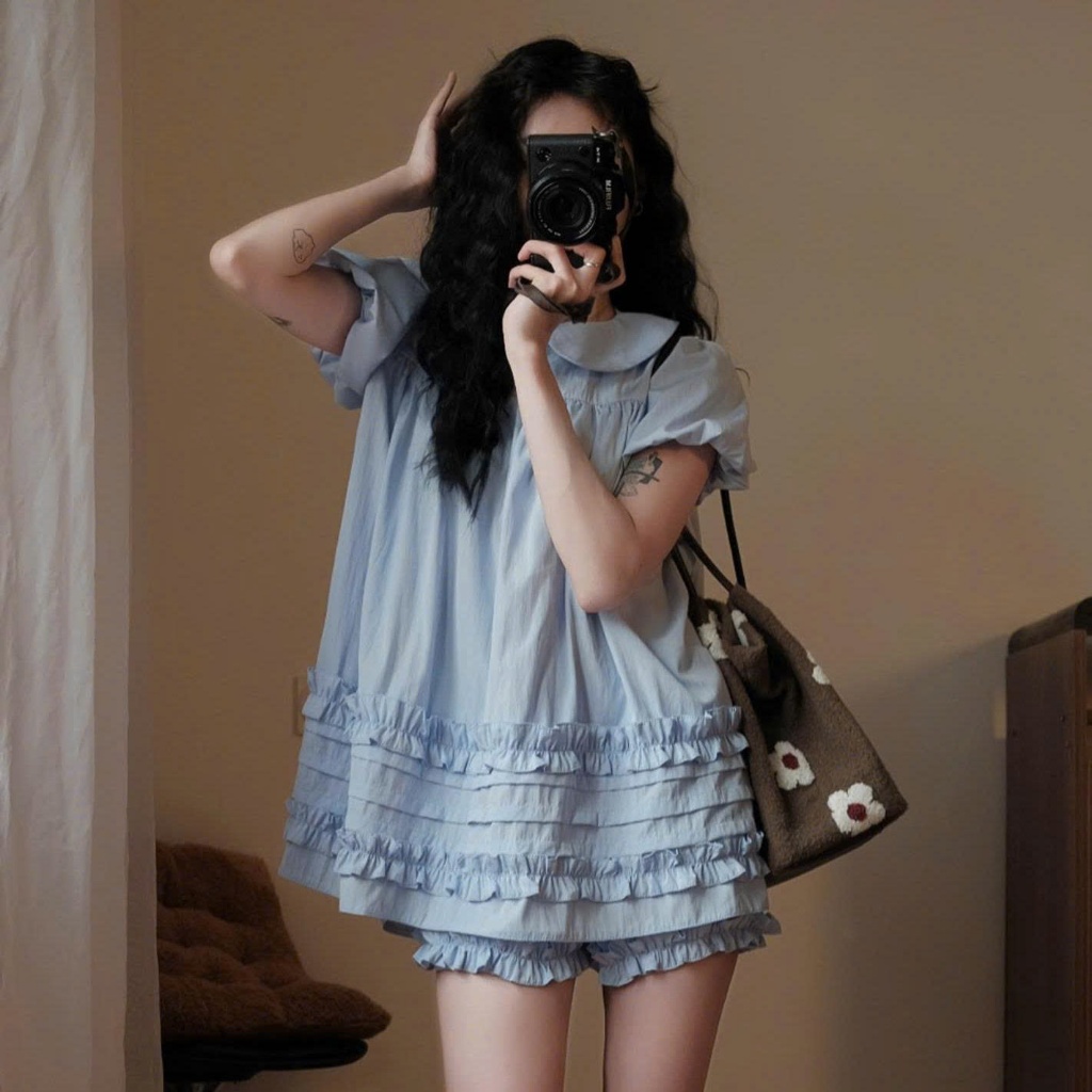(Tặng quần bí) Áo Váy Babydoll Cổ Sen 2 Lớp Form Rộng Gấu Viền Bèo Kèm Quần Bí Phồng Bo Chun 247Store | BigBuy360 - bigbuy360.vn