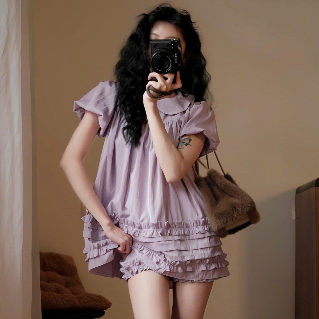 (Tặng quần bí) Áo Váy Babydoll Cổ Sen 2 Lớp Form Rộng Gấu Viền Bèo Kèm Quần Bí Phồng Bo Chun 247Store | BigBuy360 - bigbuy360.vn
