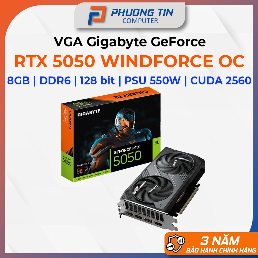 VGA Gigabyte GeForce RTX 5050 WINDFORCE OC 8GB (N5050WF2OC-8GD) Bảo hành chính hãng 36 tháng