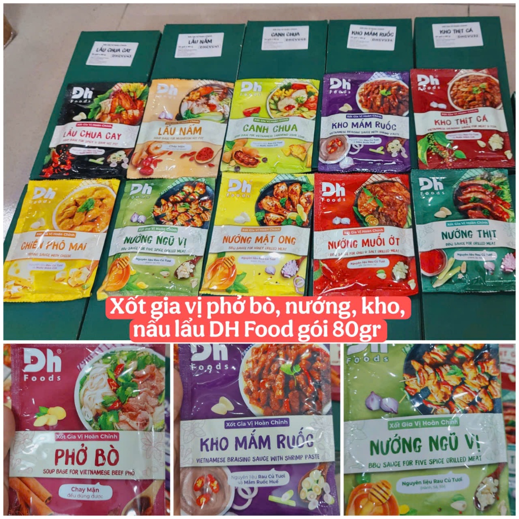 Xốt gia vị hoàn chỉnh nấu phở bò, nướng, kho, chiên phô mai, sốt lẩu DH Food gói 80gr
