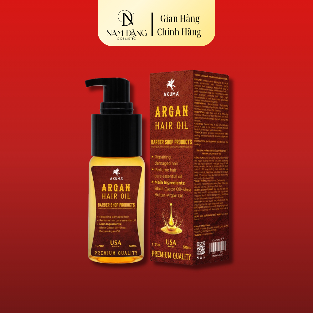 Tinh Dầu Dưỡng Tóc AKUMA Argan Hair Oil 50ml – Dưỡng Chắc Khỏe, Bóng Mượt, Hương Nước Hoa Nam Tính
