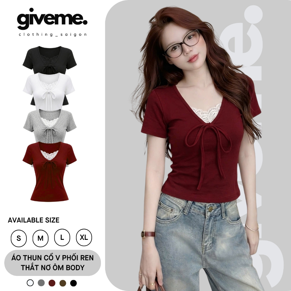Áo Thun Kiểu Nữ Ngắn Tay Cổ V Phối Viền Ren Có Dây Thắt Nơ Xinh Xắn Chất Thun Cotton Mịn Co Giãn Mặc Mát Mẻ Mùa Hè | BigBuy360 - bigbuy360.vn