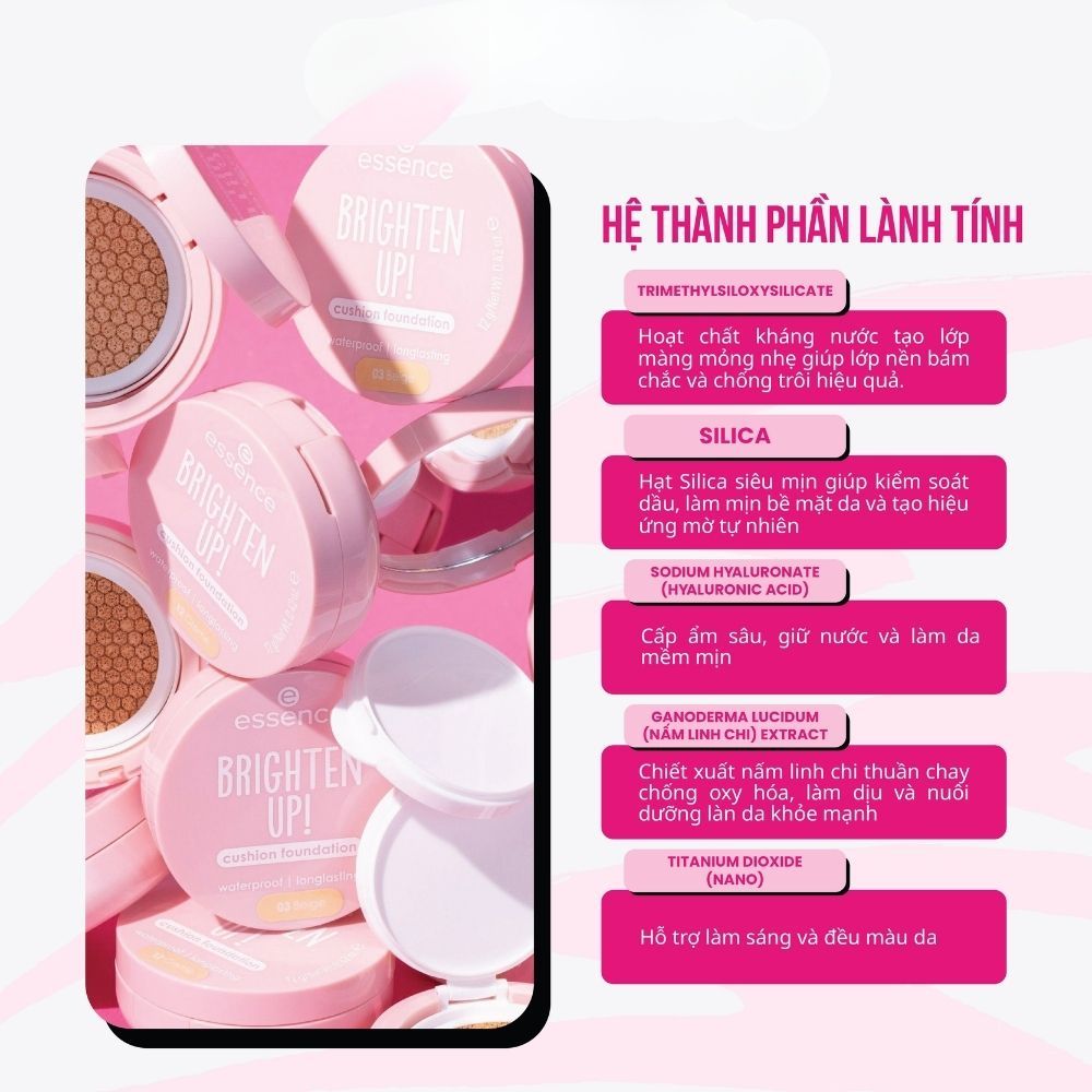 Ảnh 4 của Phấn nước và phấn tươi Essence nâng tone kiềm dầu che khuyết điểm chất kem mỏng nhẹ tệp vào da
