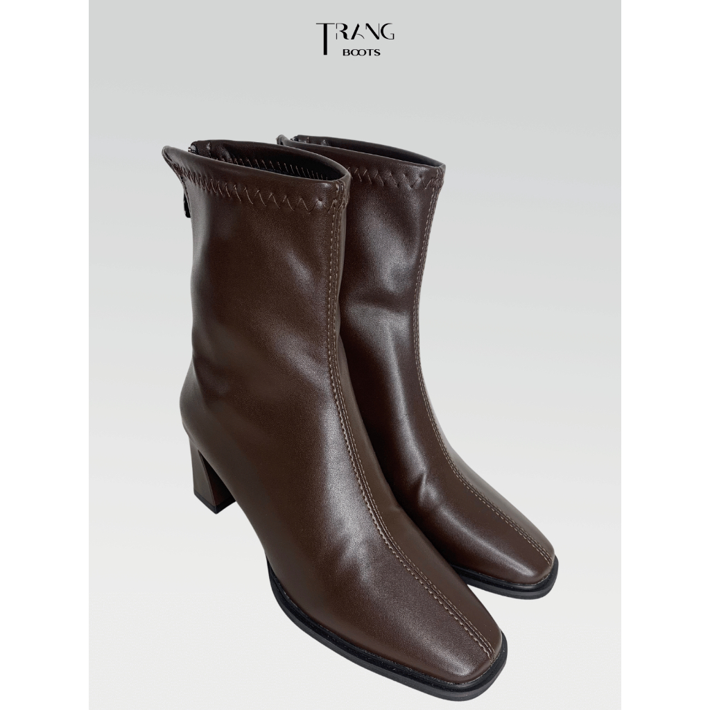 LEATHER ANKLE BOOTS BROWN - ANKLE BOOTS MŨI VUÔNG DA MỜ MÀU NÂU