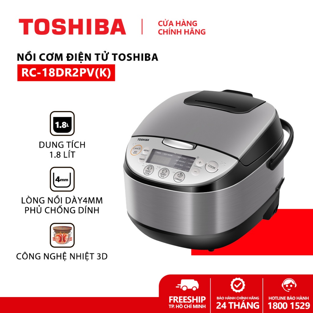 Nồi cơm điện tử Toshiba 1.8 lít RC-18DR2PV(K) chính hãng -bảo hành 12 tháng