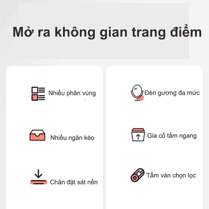 BMZAR Bàn trang điểm đa chức năng với đèn LED và nhiều ngăn kéo tiết kiệm không gian | BigBuy360 - bigbuy360.vn
