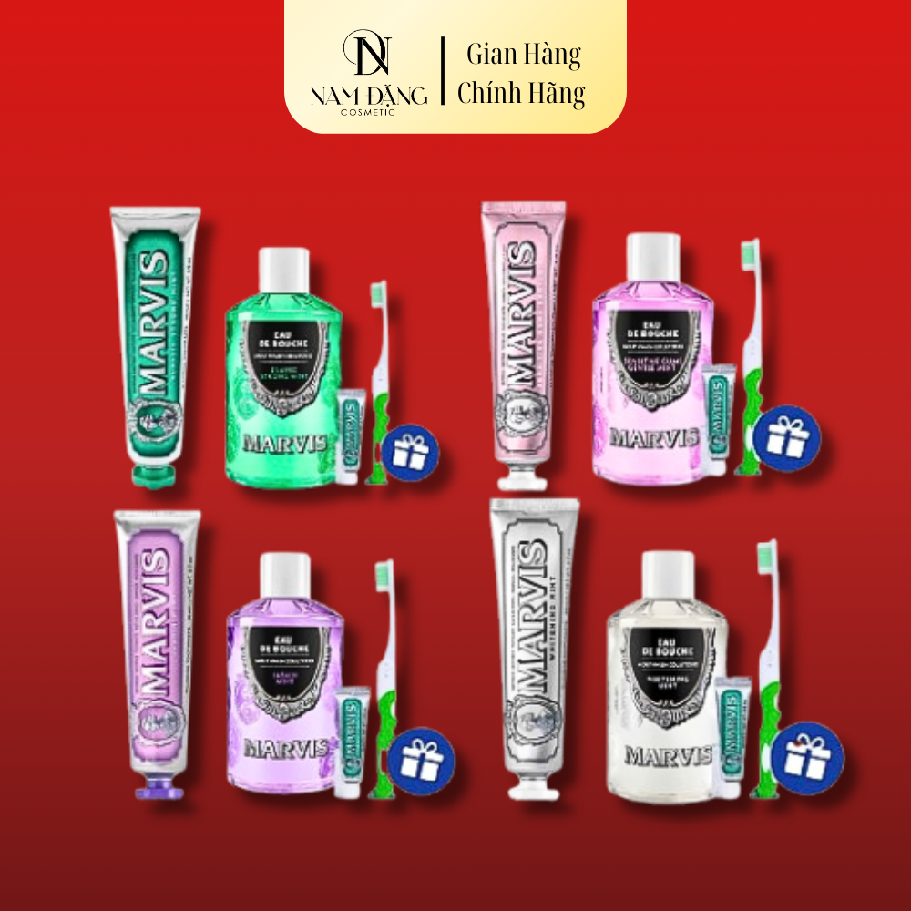 Combo MARVIS Chính Hãng – Kem Đánh Răng + Nước Súc Miệng – Full Size + Quà Tặng CaseSet