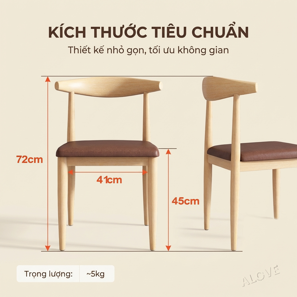 ALOVE Ghế ăn Bắc Âu tựa lưng cong chân thép vân gỗ ghế bàn ăn ghế học tập ghế bàn làm việc gia đình | BigBuy360 - bigbuy360.vn