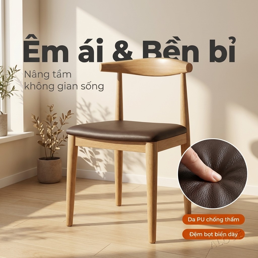 ALOVE Ghế ăn Bắc Âu tựa lưng cong chân thép vân gỗ ghế bàn ăn ghế học tập ghế bàn làm việc gia đình | BigBuy360 - bigbuy360.vn