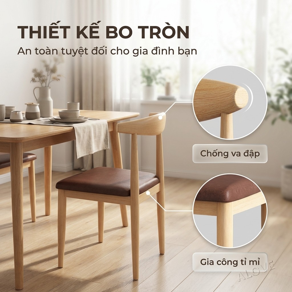ALOVE Ghế ăn Bắc Âu tựa lưng cong chân thép vân gỗ ghế bàn ăn ghế học tập ghế bàn làm việc gia đình | BigBuy360 - bigbuy360.vn
