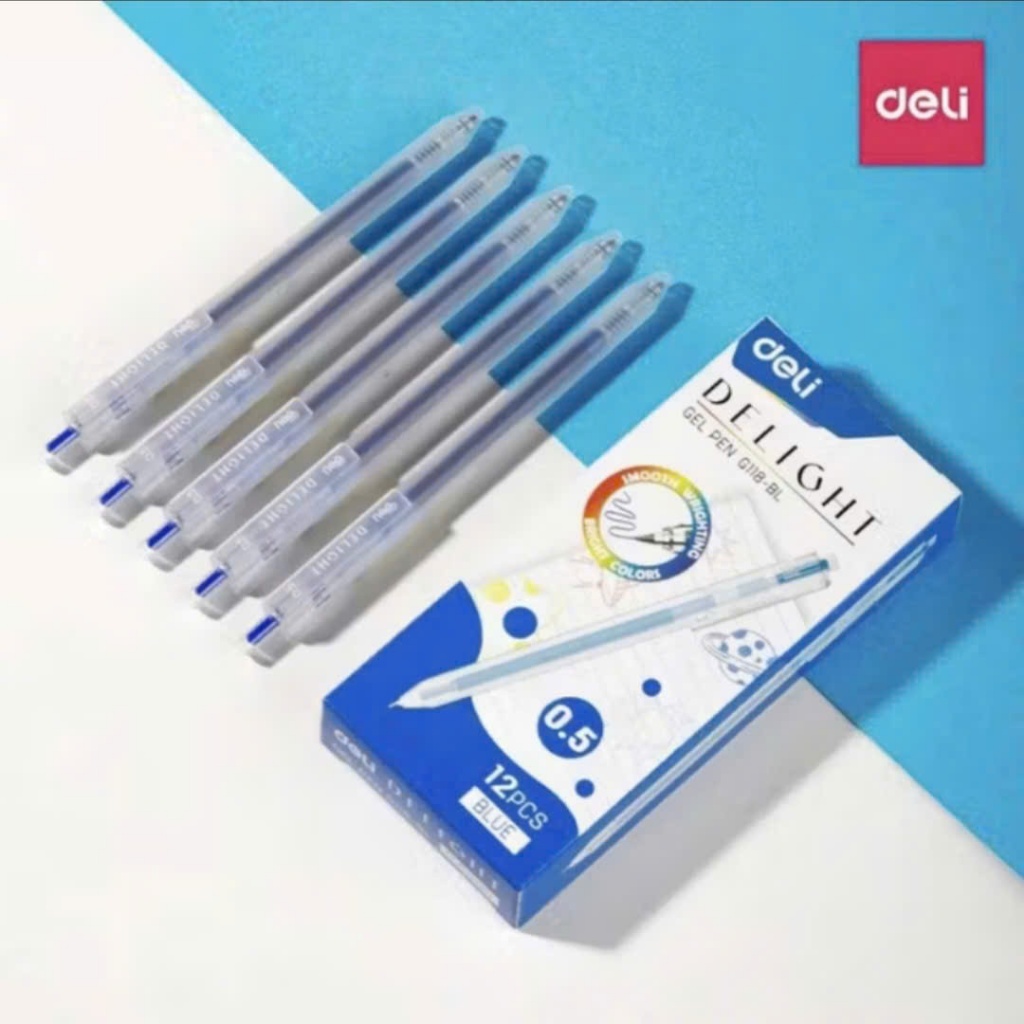 Hộp 12 chiếc bút COLOR GEL PEN 0,5 mm Deli G118-BL thân mờ mực nhanh khô