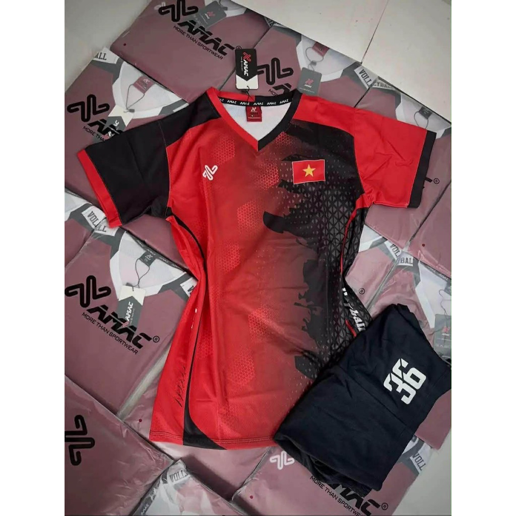 [Có in Tên & Số] Quần Áo Bóng Chuyền, Nam Nữ Không Lôgô Amax VIỆT NAM Đỏ Đ - Ksport