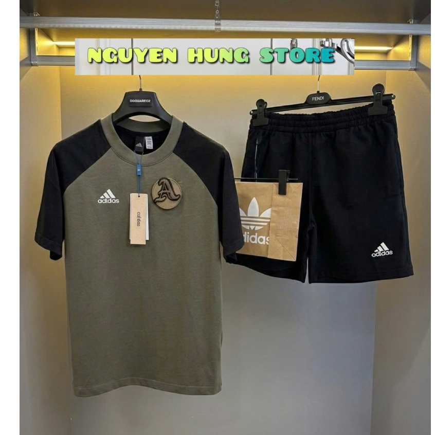 Bộ QUần Áo Hè nam CHính Hãng Chữ Thêu Xanh Rêu Cao cấp ,Set Bộ Nam Cộc Cotton Chữ Thêu Nam Nét KEng co giãn 4 chiều