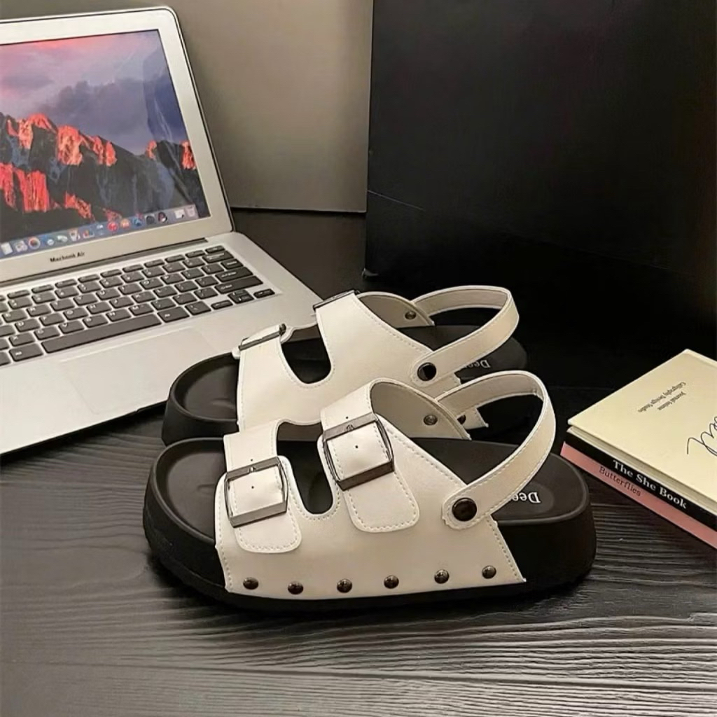 Dép sandal nữ đế cao 4-5cm 2 Khuy quai hậu Chốt Đinh cao cấp | BigBuy360 - bigbuy360.vn