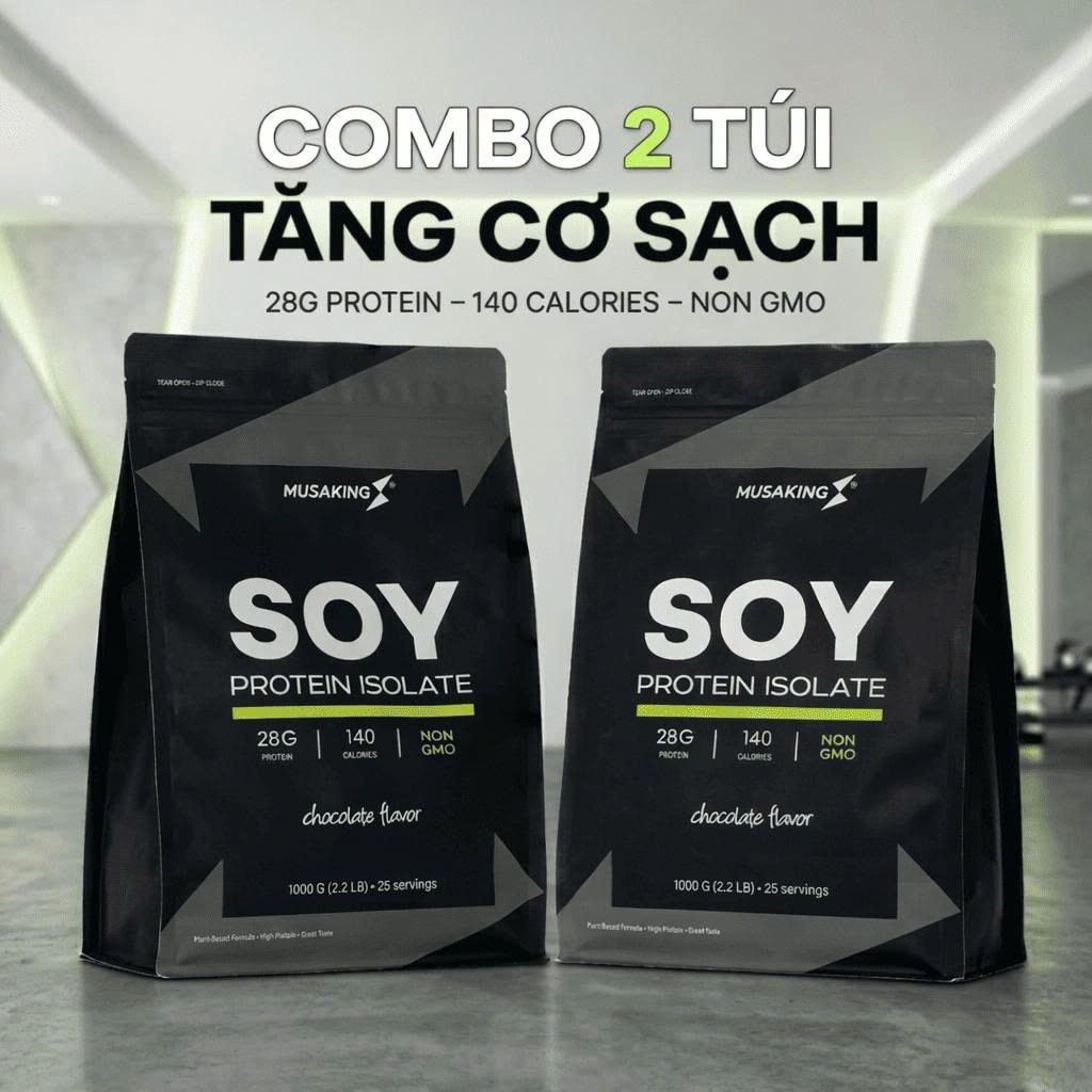 Combo 2 Túi Bột Soy Protein Isolate MUSAKING 1000G – 28G Protein Đậu Nành, Đạm Thực Vật, Protein Gym