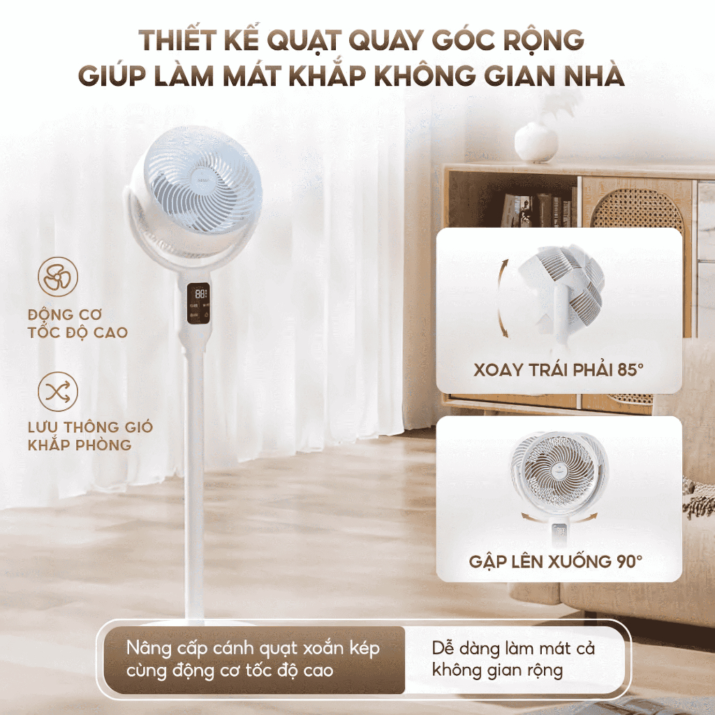 Quạt đứng Aqua AQF-ED1823T(W) giúp lưu thông không khí, 8 mức gió và 3 chế độ,điều khiển AI thông mi