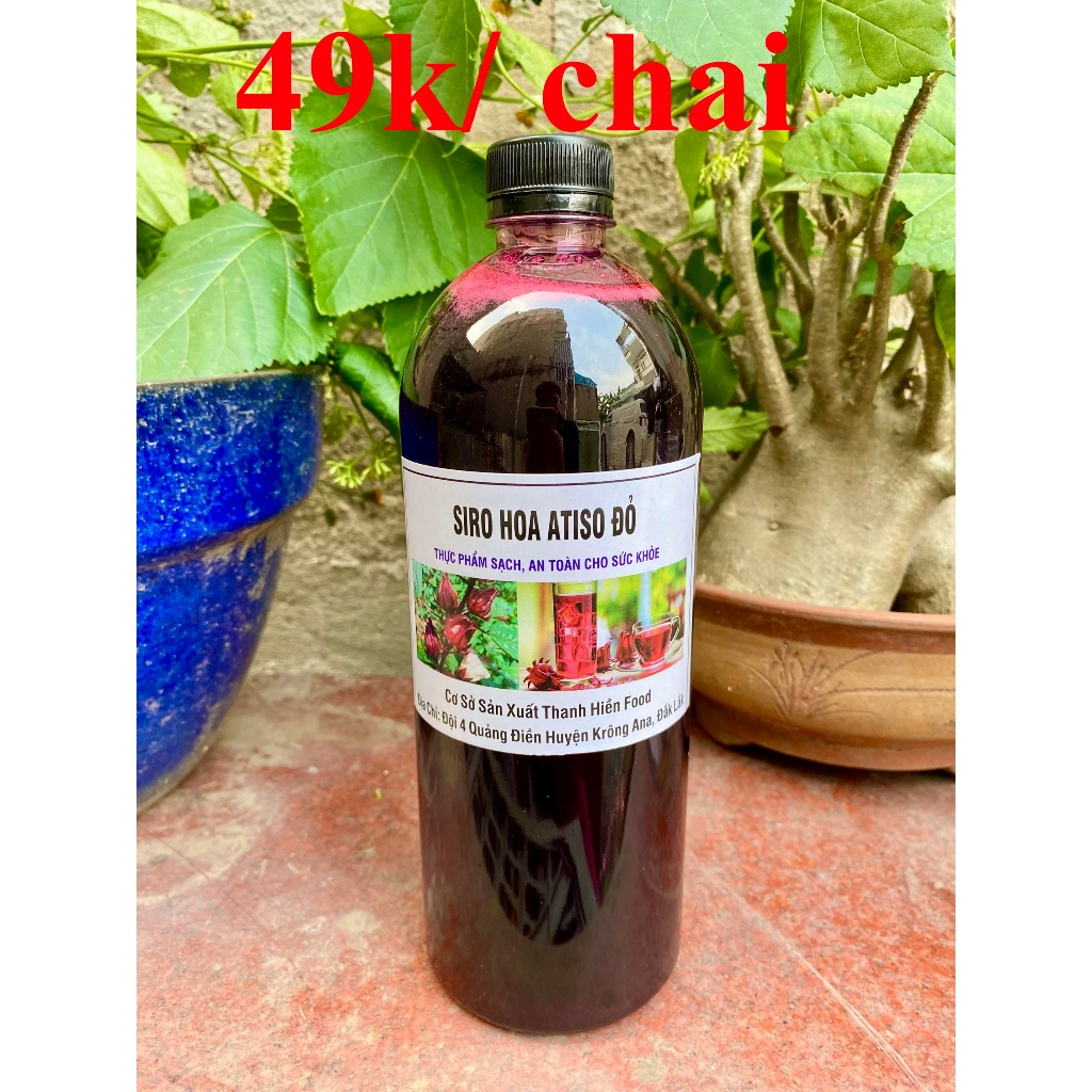 Siro hoa Atiso đỏ chai 1 lít, nước cốt Hoa Atiso đỏ Đà Lạt ngâm đường phèn.