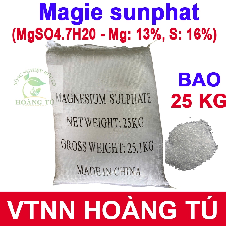 Siêu Magie Kẽm Sunfat - MgSO4  Giúp Cây Xanh Tốt, Trị Vàng Lá, Xoăn Lá -Bao 25kg