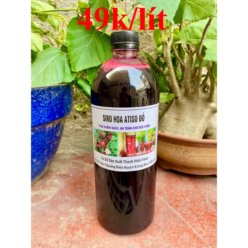 Siro hoa Atiso đỏ chai 1 lít( không kèm hoa), Nước cốt Hoa Atiso đỏ ngâm đường phèn.
