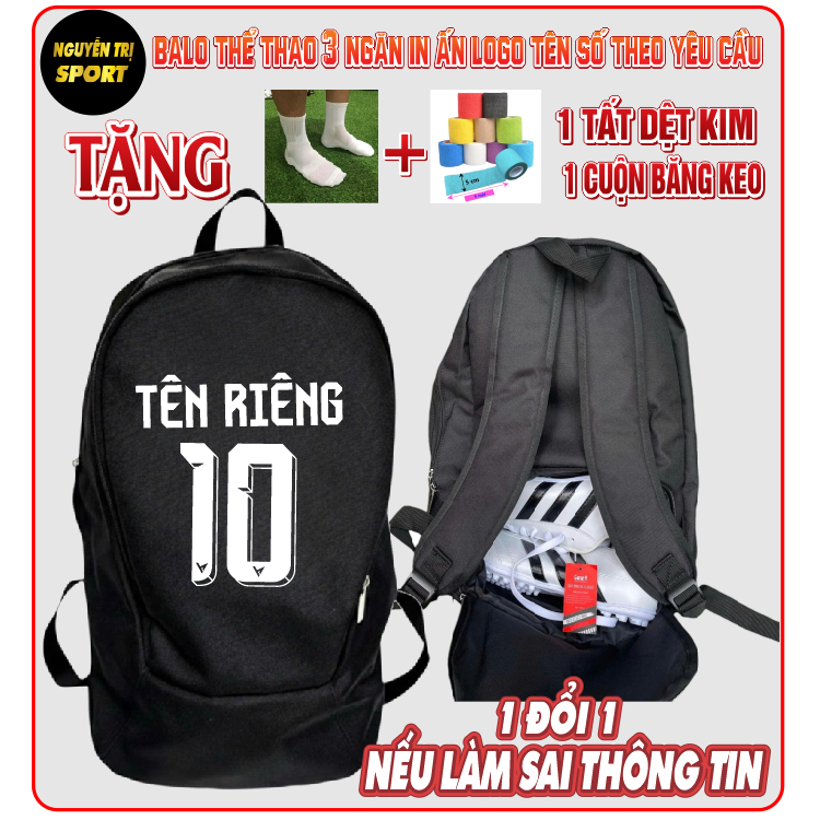 BALO THỂ THAO 3 NGĂN IN ẤN THEO YÊU CẦU có ngăn đựng giáy sau đáy
