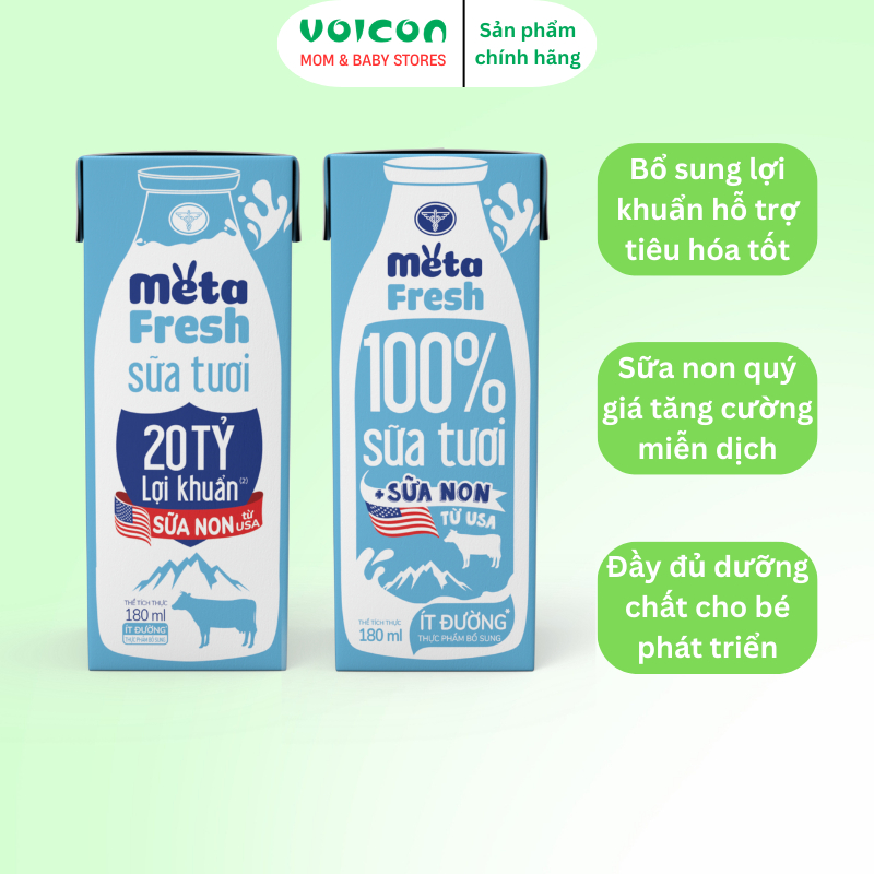 THÙNG 48 hộp Sữa Tươi Meta Fresh Nutricare Lợi Khuẩn & Sữa Non Ít Đường Hộp 110ml 180ml