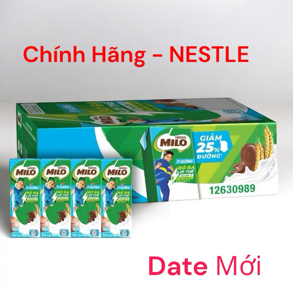 Sữa Lúa Mạch Milo Ít Đường 180ML (48Hộp x 180ML) DATE MỚI