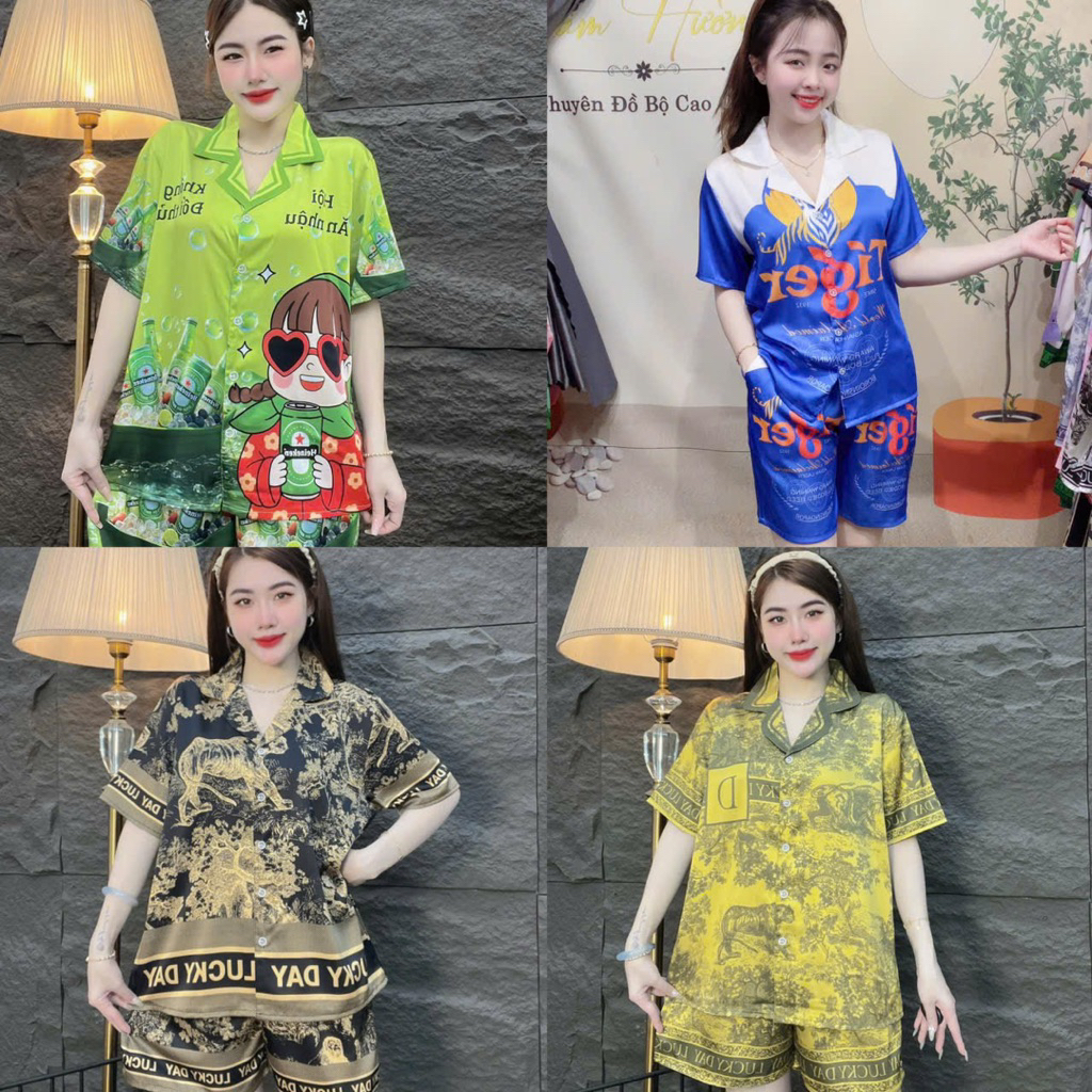 Đồ Bộ Pyjama Biaa Quần Đùi Chất Liệu Lụa Latin Mềm Mịn