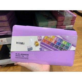 [ĐẬU HÓI]-Màu Gouache HIMI Basic/Pastel hủ ngăn đôi dạng thạch,hộp tím/trắng-12/18/36 màu
