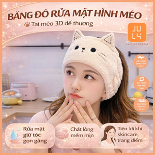 Băng Đô Rửa Mặt Hình Mèo Tai 3D Dễ Thương, Băng Đô Makeup Skincare Co Giãn Mềm Mại Giữ Tóc Gọn JULY HOMEWEAR