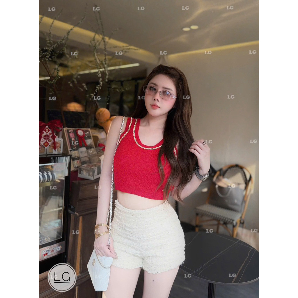 Áo tanktop len viền xích croptop