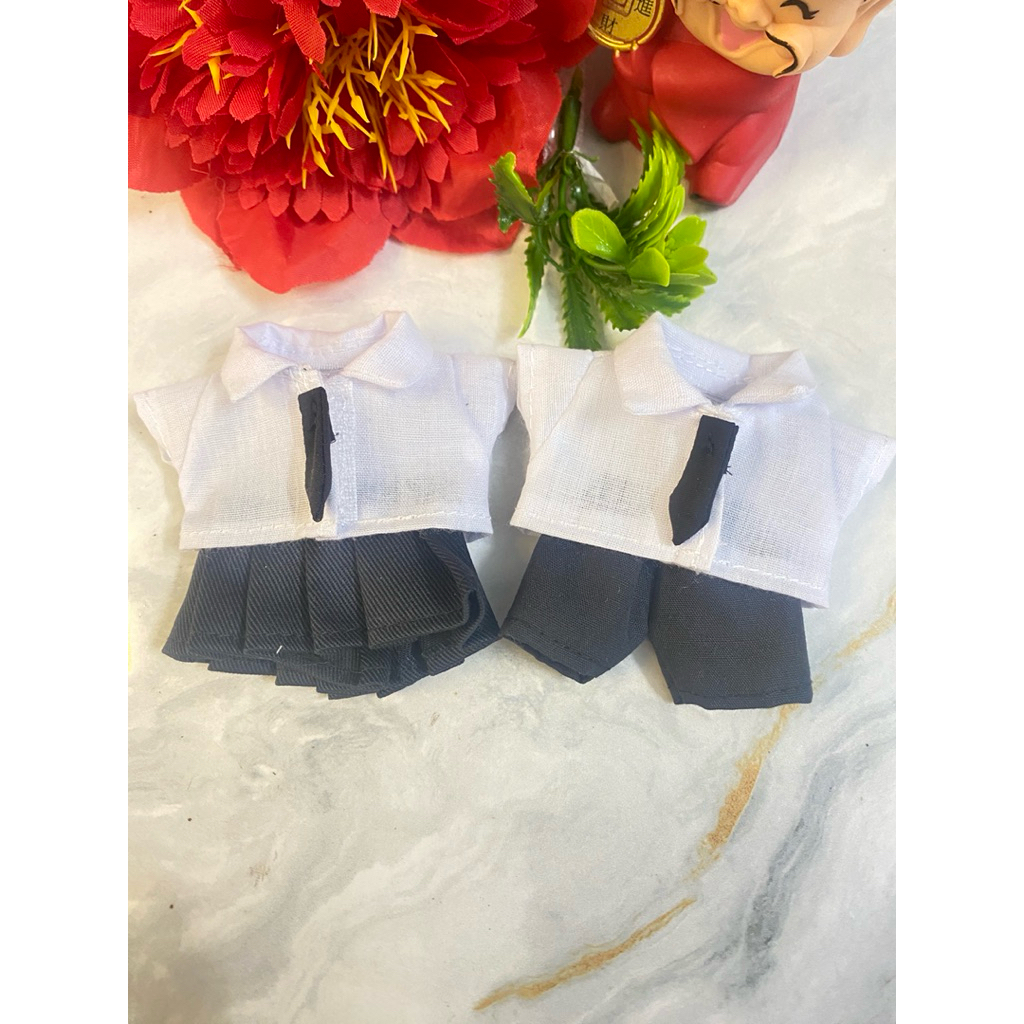 Set quần áo Doll 5inch – Áo sơ mi trắng + váy xếp ly / quần short – Đồ búp bê mini dễ thương