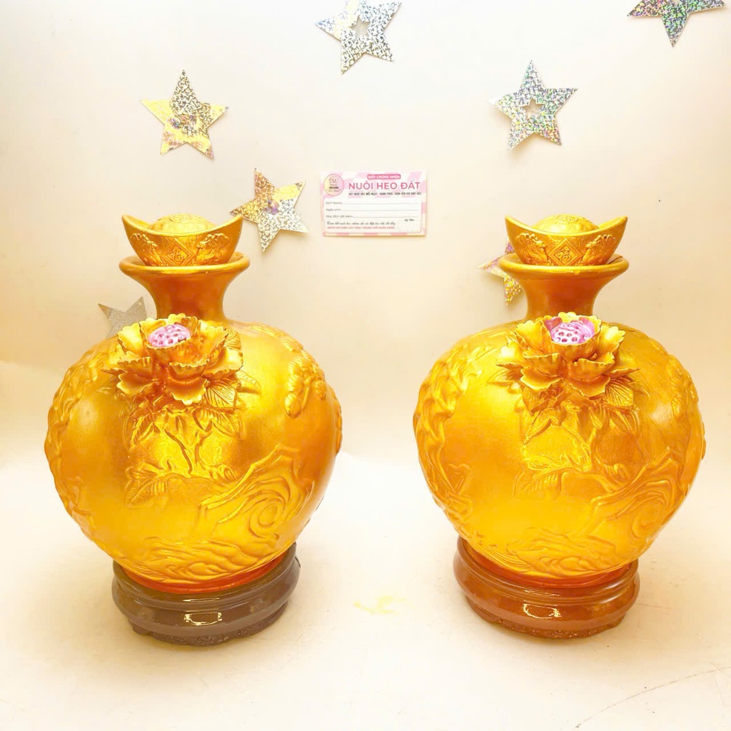 Hecube Lục Bình Chiêu Hút Tài Lộc dát hoa Phù Dung Ống heo tiết kiệm size 28cm