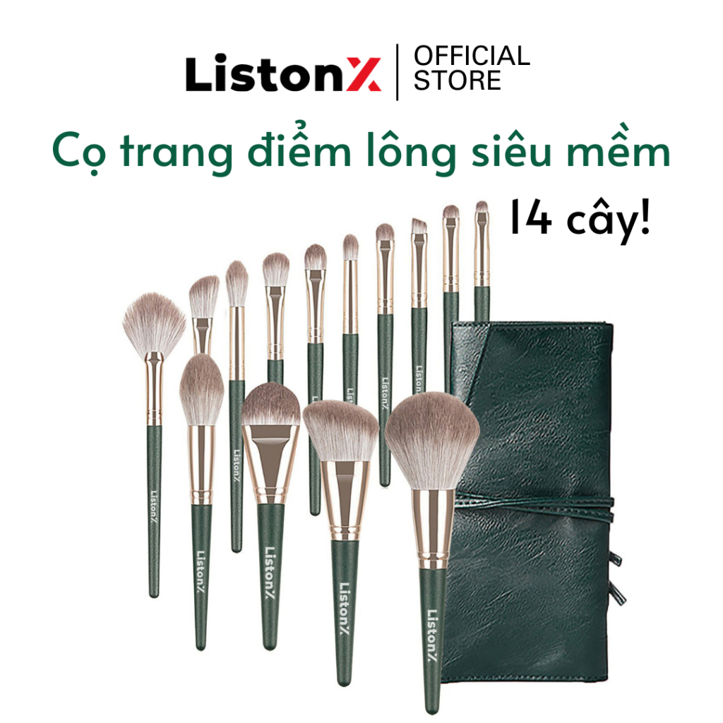 [1 ĐỔI 1] Bộ Cọ Trang Điểm Cao Cấp 14 Chiếc Màu Xanh Lá (Lông Siêu Mềm) ListonX | Bộ Cọ Trang Điểm C