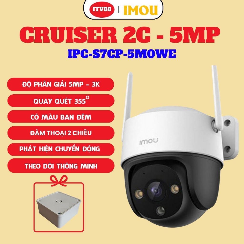 [TẶNG HỘP KT] Camera IMOU IP Ngoài trời 360 Độ - Độ phân giải 5MP/3MP IMOU Cruiser 2C S7CP-5M0WE/3M0