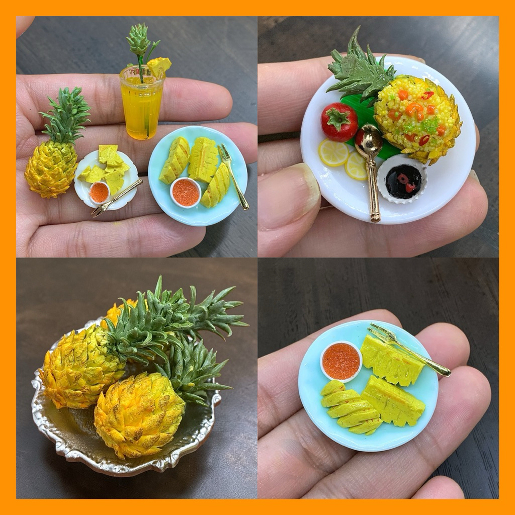 🍍Mô Hình Trái Dứa Mini 🍍Cơm Dứa, Dứa Cắt Lát,Nước Ép Dứa Đất Sét Cho Nhà Búp Bê Và Tiểu Cảnh