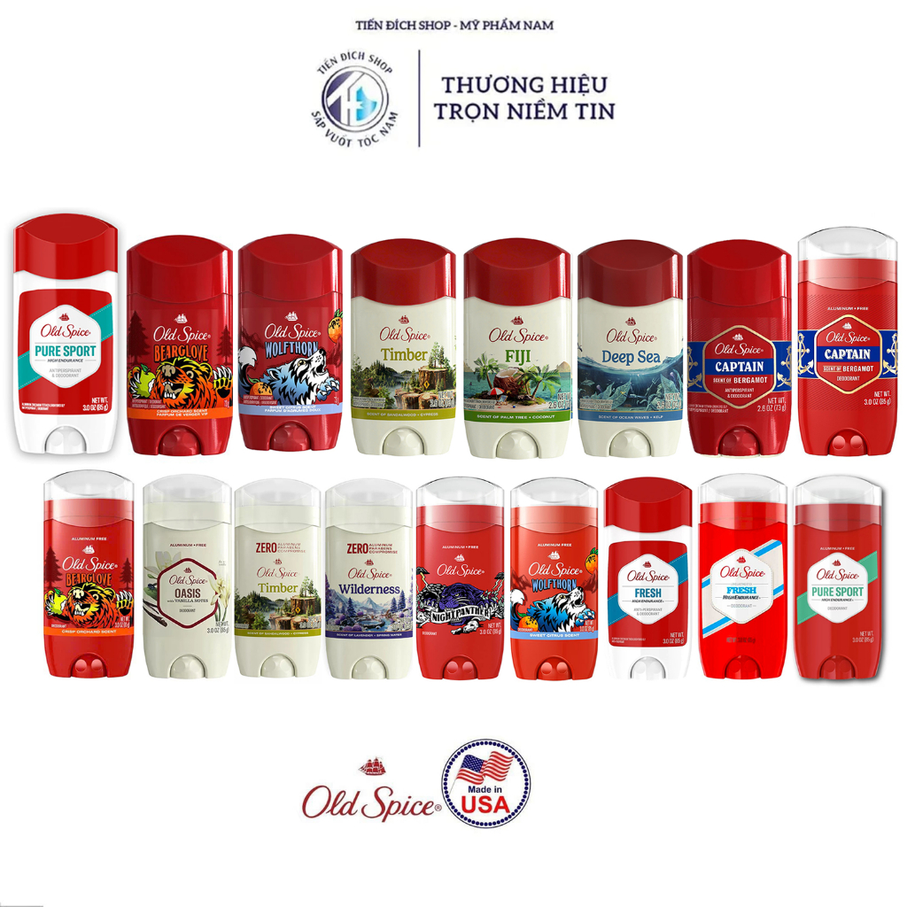 Lăn sáp khử mùi nam nữ OLD SPICE 85g Pure Sport | Fresh | Original 73g Timber | Bearglove cao cấp