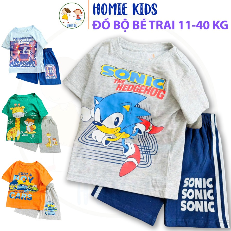 Đồ bộ cotton bé trai size đại set bộ quần áo cộc tay trẻ em 11-40 kg mặc mát hoạt hình ôtô game khủng long Homie Kids