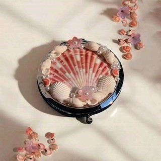 Gương Vỏ Sò Mini Cầm Tay Hai Mặt - Phụ Kiện Thủ Công Chụp Hình Đi Biển, Make Up EmXinhLungLinh