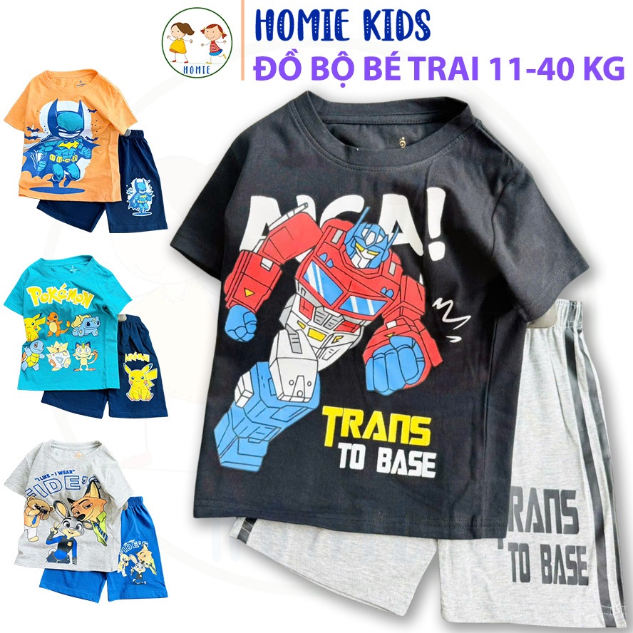 Set đồ cho bé trai 11-40 kg đồ bộ thun cotton size nhí đại gồm áo thun quần đùi họa tiết hoạt hình s