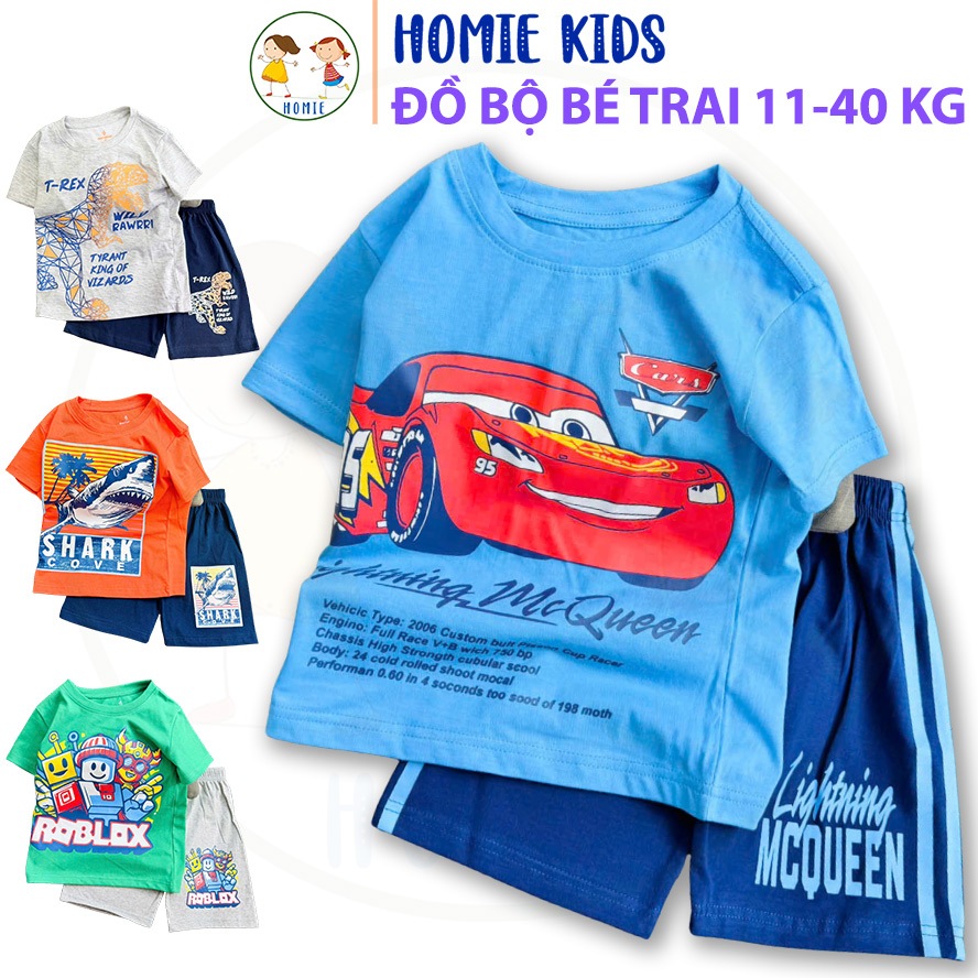 Bộ cộc tay bé trai 11-40 kg đồ bộ tay ngắn set quần áo trẻ em chất cotton size đại in hoạt hình khủn